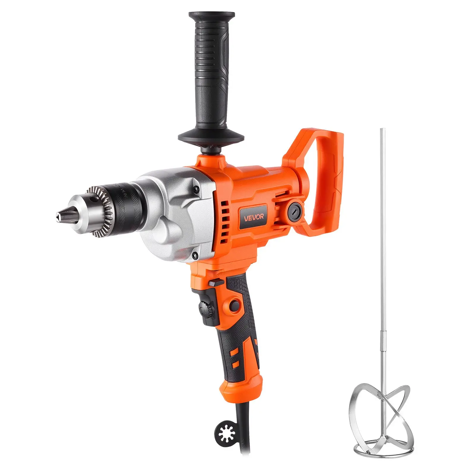 VEVOR Drill Mixer, 5/8 inch Corded Electric Drill Mixer Set, 0-850RPM 5.8A Mixing Drills, Mixing Drills Machine with D-Handle for Drilling Blending, Handheld Cement Mixers for Fodder, Paint, Cement