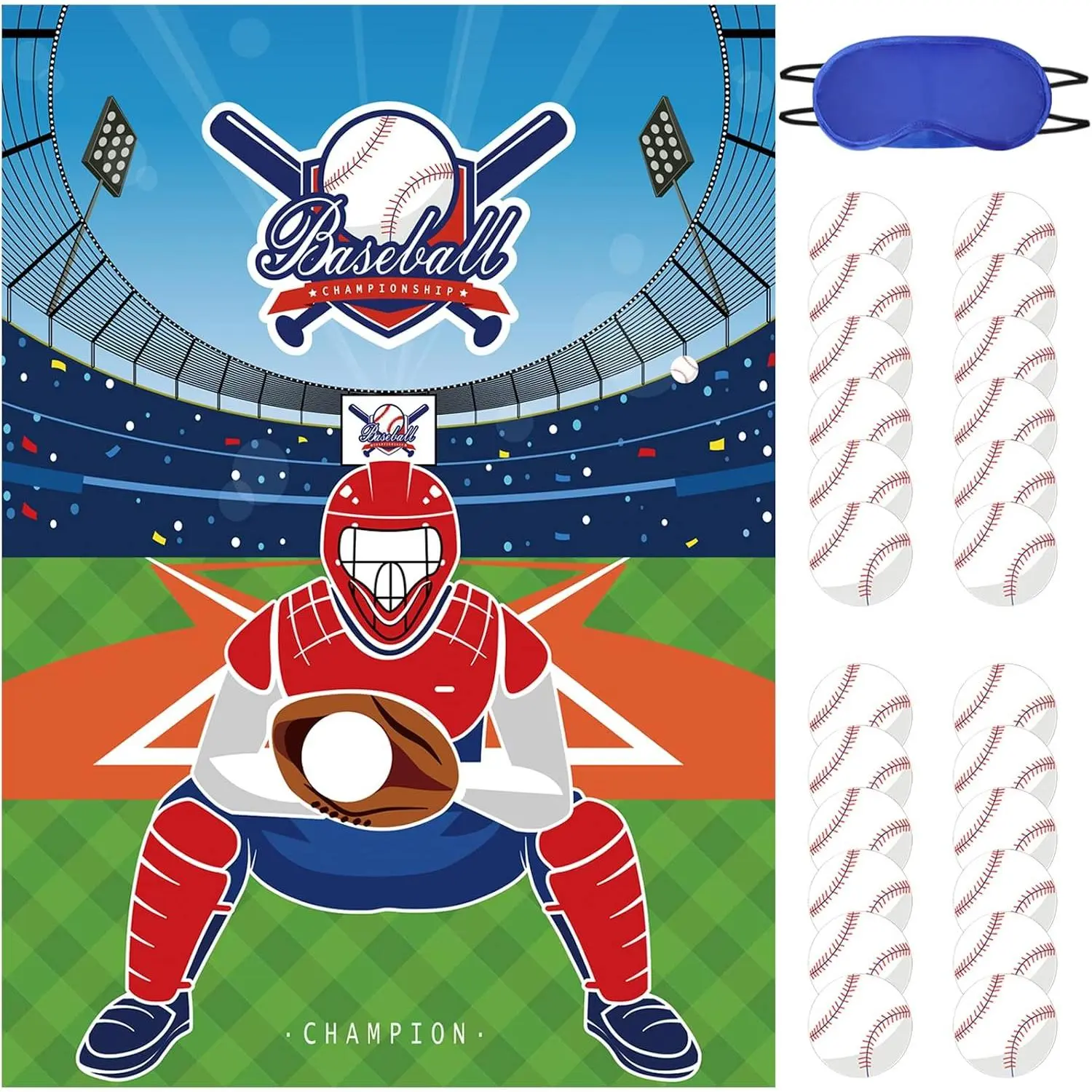 Pin the Baseball  the Glove - Baseball Party  for  20" x 28" Baseball  Poster with 24  Stickers  Themed Birthday Party Favor Sets