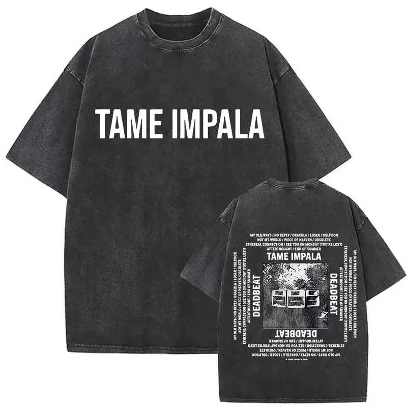 Mens women Vintage  Washed Short Sleeve T-shirt Tame Impala Rock Band Deadbeat Tour 2026  Album Hip Hop Fans Gift T-shirts