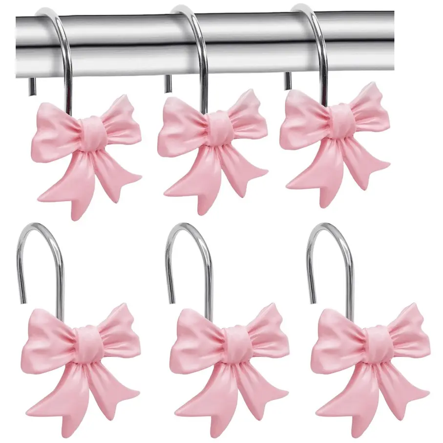 12 Piece Modern Bow Bath Curtain Hooks, Bathroom Accessories, Home Decor, Simple Style, Essential for Daily Use, Bow Shower Curtain Hooks