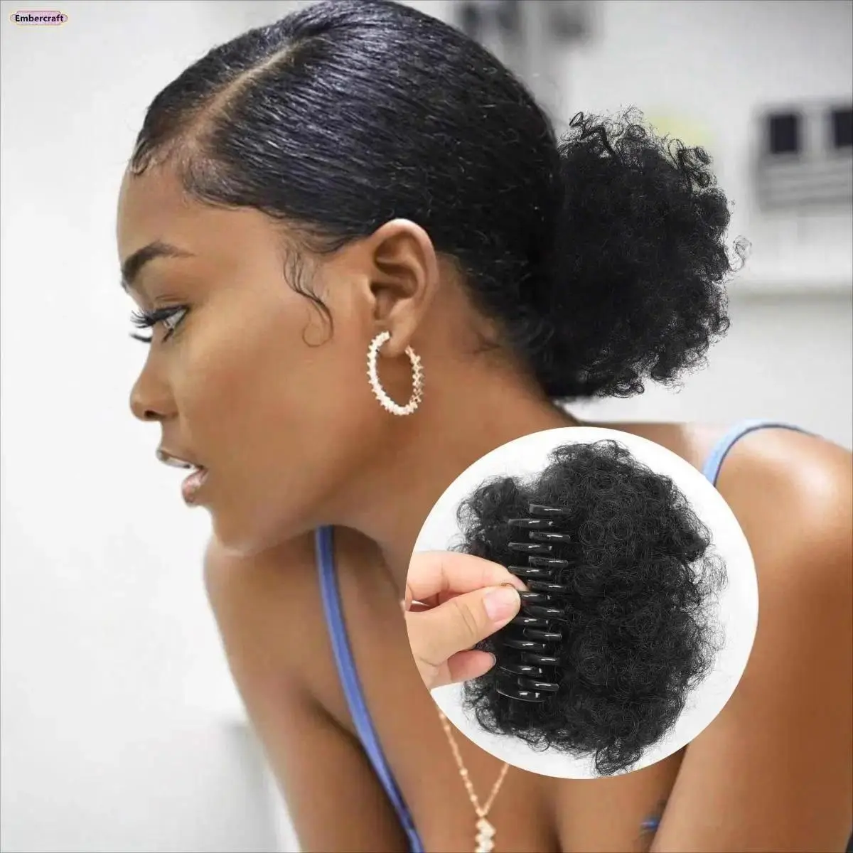 Women's Afro Puff Ponytail Extension - Kinky Curly Clip-In Synthetic Hairpiece with Claw Clip, Natural-Looking for Daily Wear & Parties (Sports & Outdoor Sun Protective Accessory)