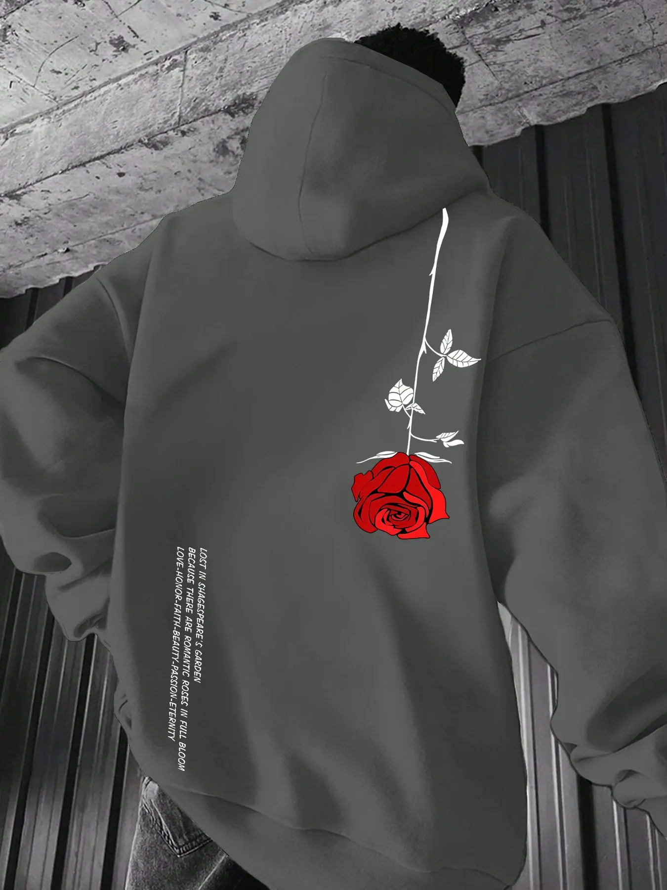 Men's Floral & Letter Print Drop Shoulder Hoodie, Fashion Casual Regular Fit Drawstring Pocket Hooded Sweatshirt for Daily Holiday Outdoor Wear, Men Clothes for Fall & Winter