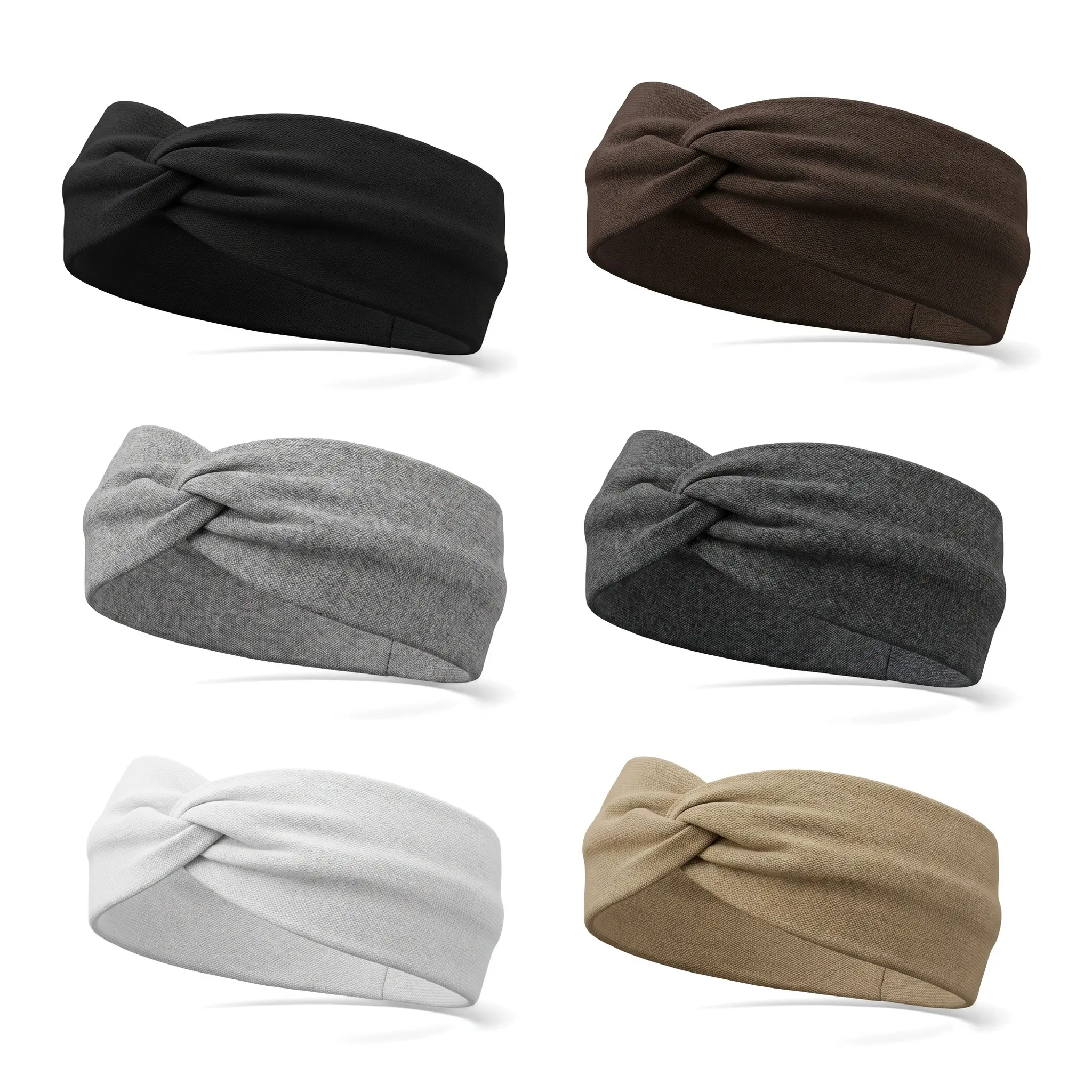 Women's 6-Pack Wide Non-Slip Thick Turban Headbands - Cloth, Fashion, Hair Styling Headbands with Knotted Design, Casual Bandana-Inspired Large African Style Hair Wraps, Cloth Headbands