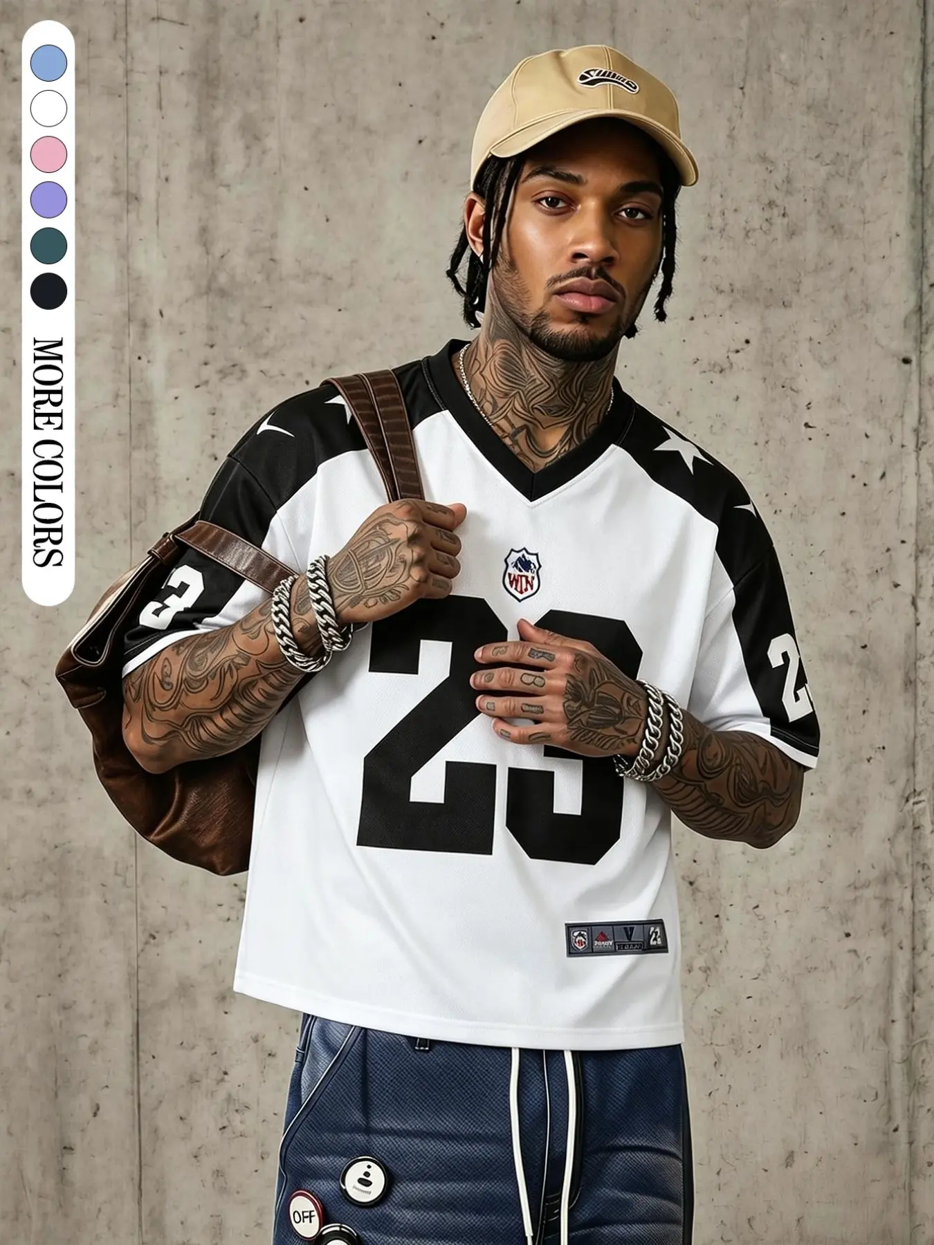Unisex Retro Star V-Neck Rugby Shirt, Breathable Mesh Quick-Dry Fabric, Large Number Print, Loose Fit, Campus Sports Top