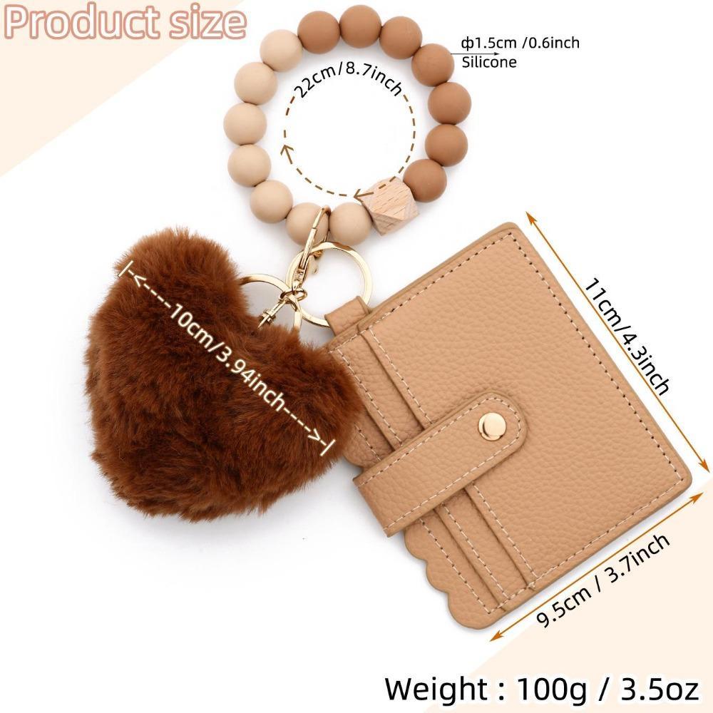 New Cartoon Plush Love Card Bag with Beaded DIY Silicone Bracelet, Wallet Keychain & Luggage Pendant