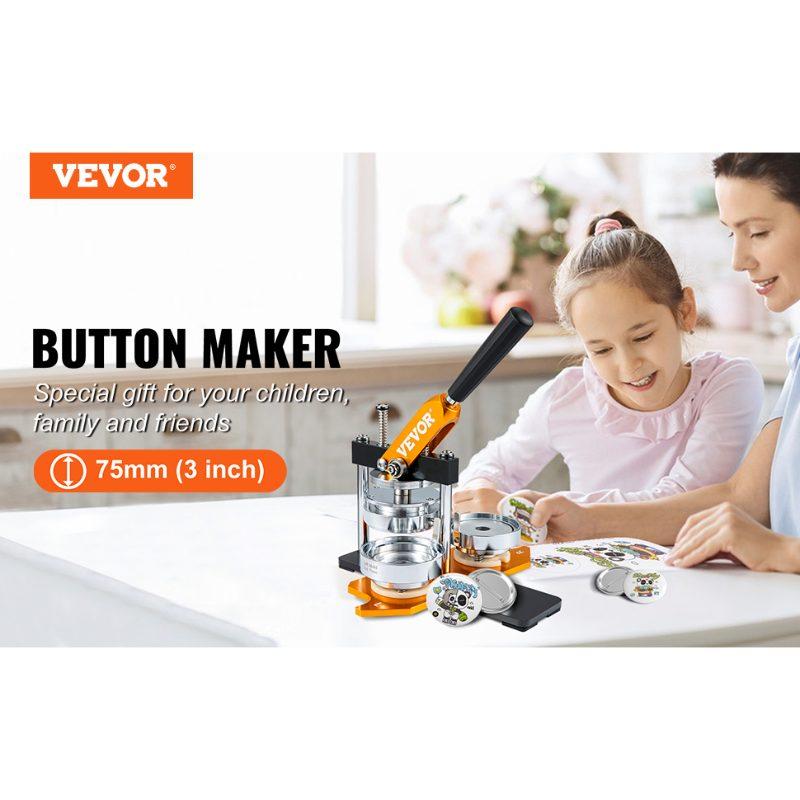 VEVOR Button Maker Machine, 75 mm (3 inch) Badge Punch Press Kit, Children DIY Gifts Pin Maker, Button Making Supplies with 100pcs Button Parts Circle Cutter Magic Book