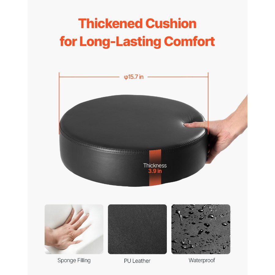 VEVOR Rolling Stool with Wheels, 450 LBS Weight Capacity Round Rolling Stool Chair, Height Adjustable Thickened PU Leather Swivel Stool for Salon, Spa, Massage, Tattoo, Clinic, Black