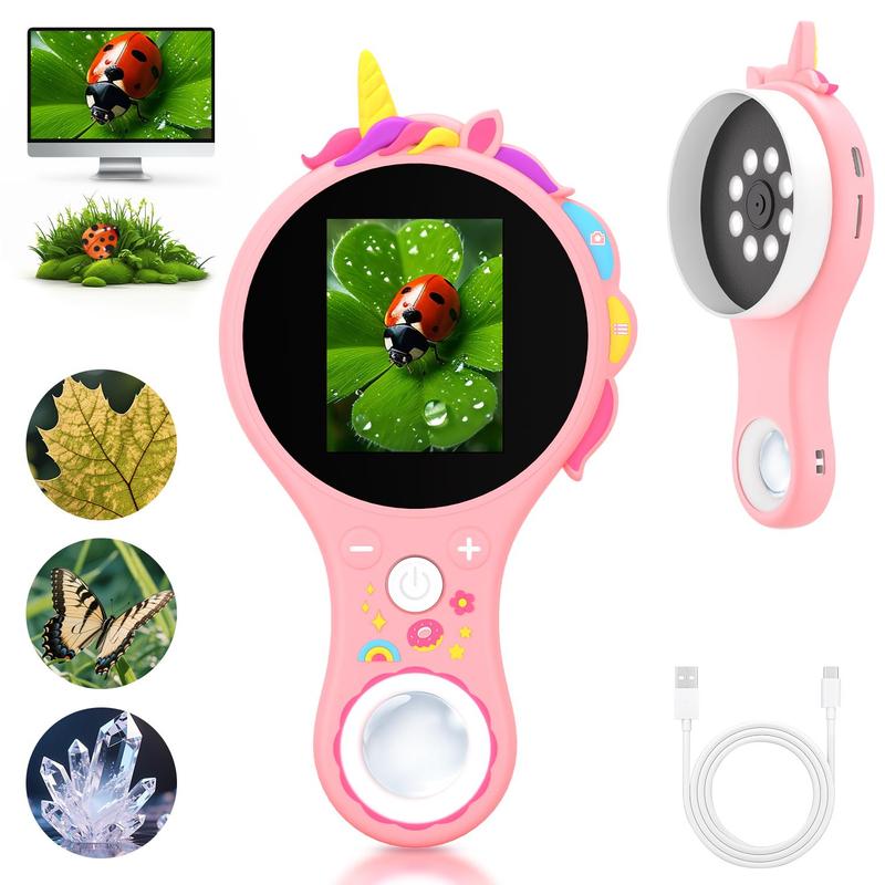 Digital Microscope Camera, Mini Pocket Handheld Camera with 2" Screen, 500X Zoom, 8LED Lights, Macro Lens, Birthday Gift for Students
