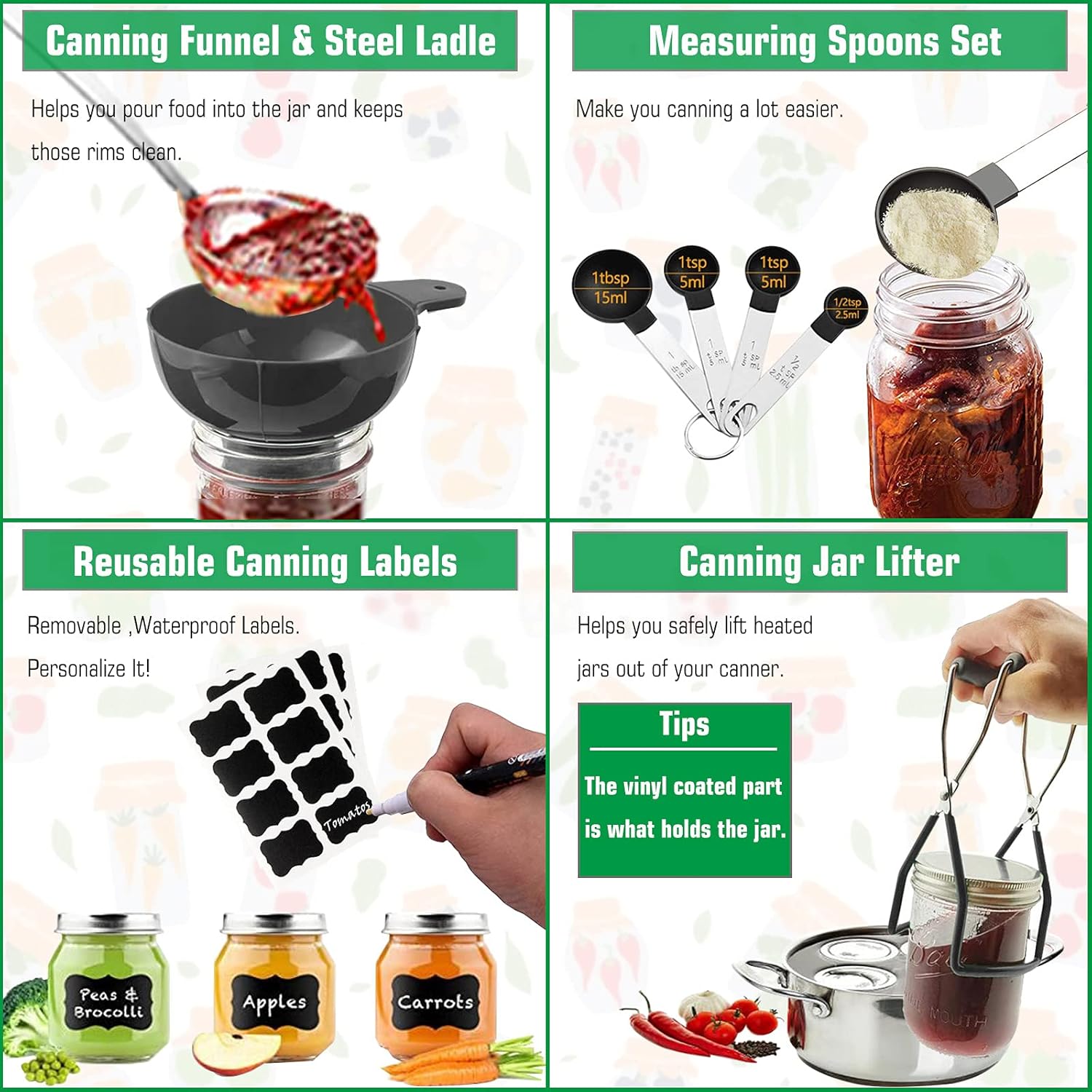 Canning Kit, Canning Supplies Starter Kit,  Grade Stainless Steel Canning Set for Beginner,Canning Essential Tools for Water Bath &  Canner, Canning Accessories Equipment for Pot, Black