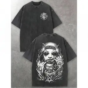 Double-Sided Stay Cold Pentagram Horror Vintage Washed Casual T-Shirt For Gothic Alternative Tee Collectors