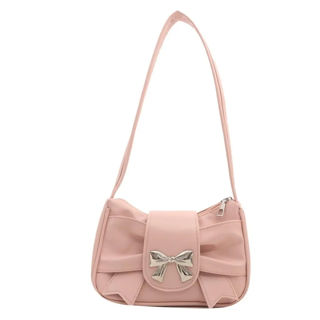 Women’s Pleated Underarm Bag, French Aesthetic Shoulder Bag with Bow Detail, Chic PU Leather Handbag for Women, Minimalist Vintage Style Purse with Adjustable Strap, Fashion Carry Bag for Shopping, Date Night, Work & Daily Wear