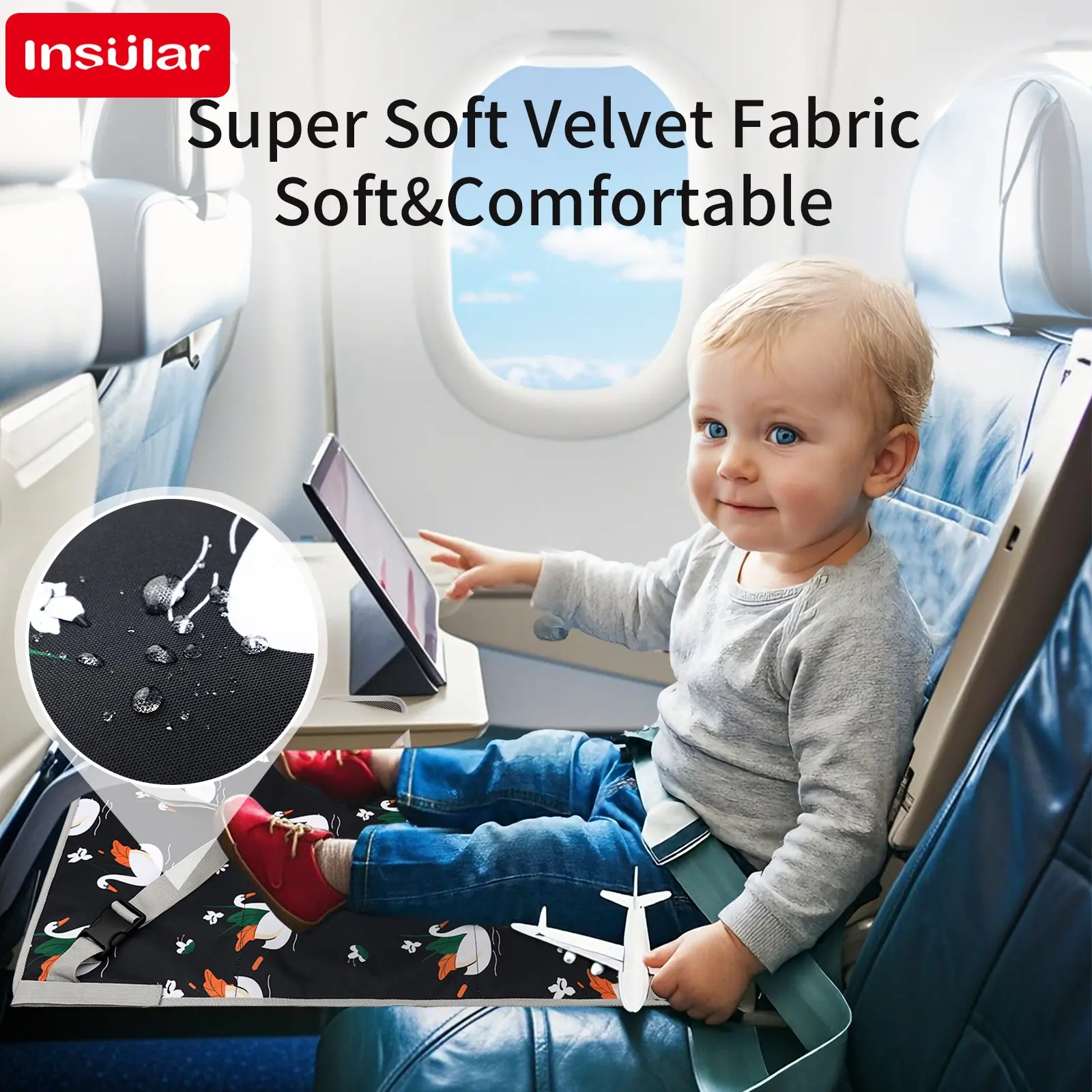 Travel Airplane Seat Extender Cushion Fabric, Waterproof Baby Plane Travel Hammock Seat Pad, Comfortable and Durable Design