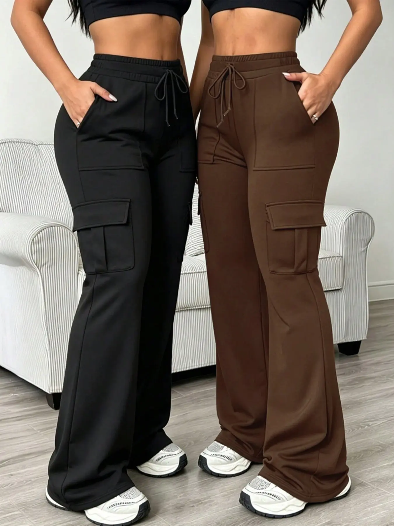Women's Fashion Office Daily Multifunctional Bell Bottom Pants, Multi-Pocket High Waist Elastic Boot Cut Leggings, Sporty Trousers, Casual Fashion Bottoms