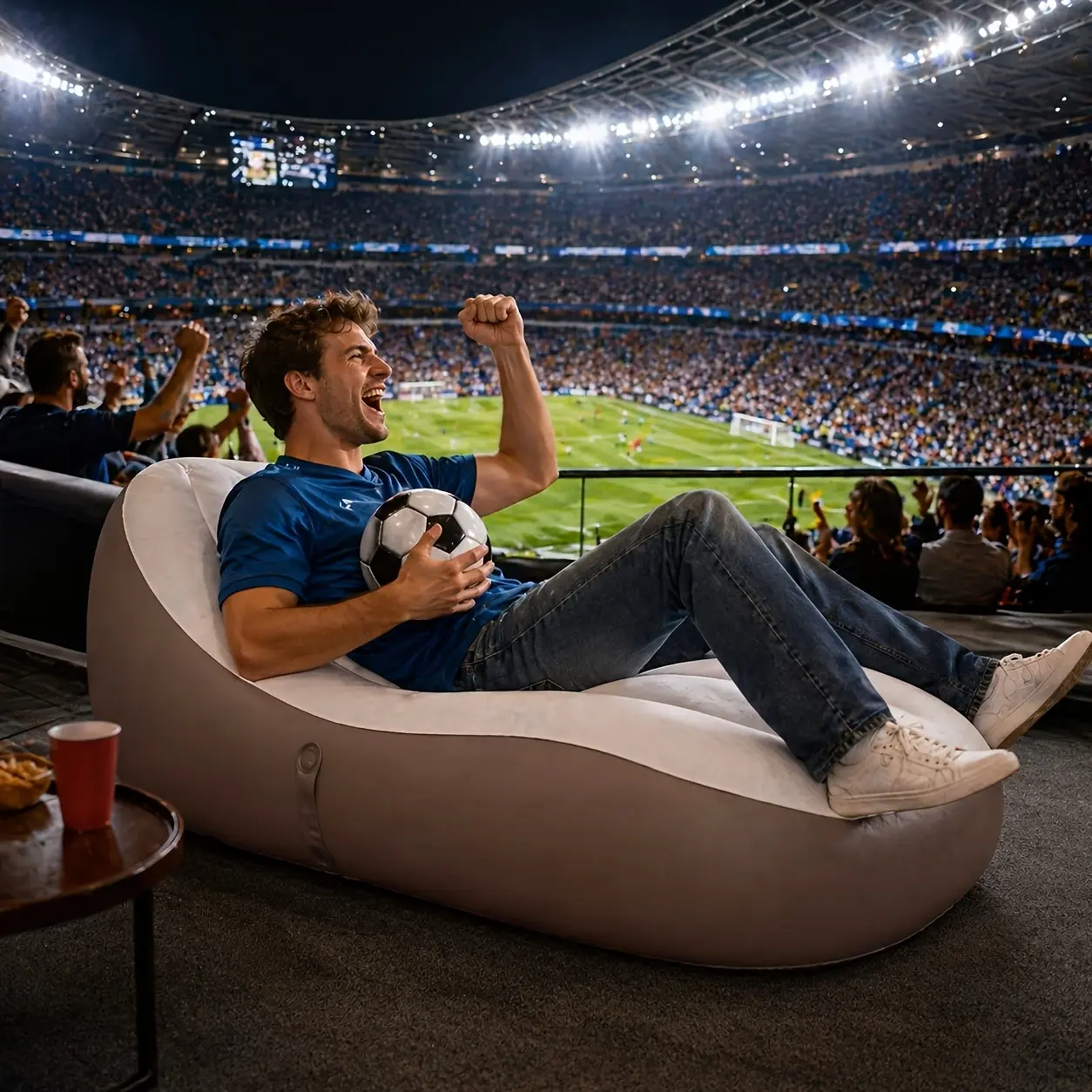 Luxurious Wavy Shape Air Chair Sofa, Suitable for Living Room And Balcony, PVC Material, Inflatable Sofa, Ergonomic Design, Portable Air Lounger, Indoor And Outdoor Use, Lightweight Inflatable Sofa, Ideal for Camping, Sports Events, Beach, Backyard