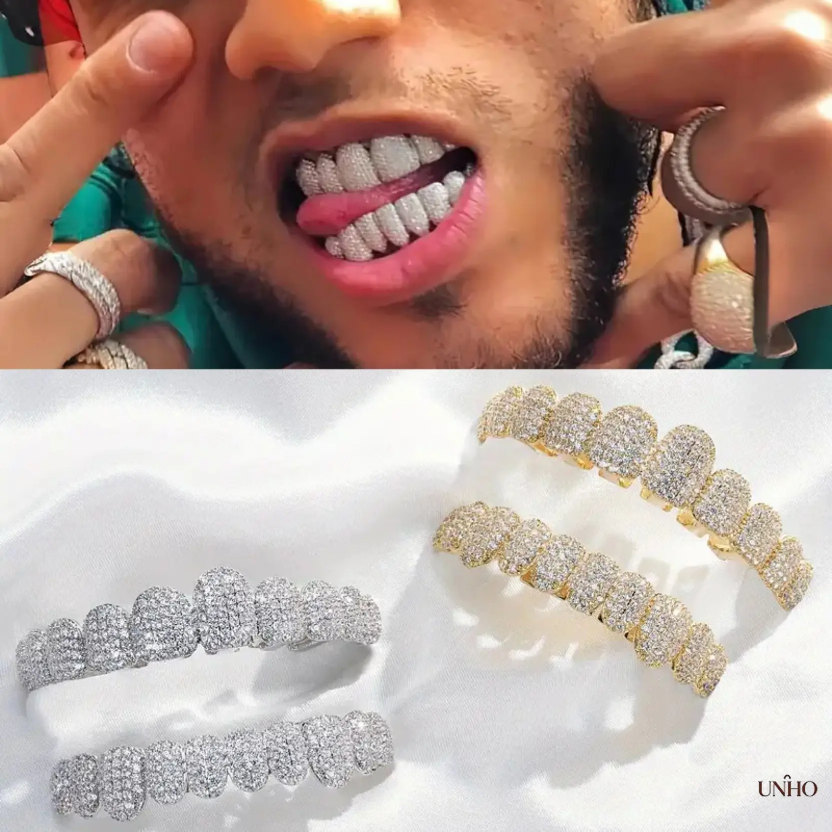 Halloween‑Themed Hip‑Hop Teeth Grillz, Personality‑Driven Wacky Punk‑Style Full‑Mouth Gold‑Tone Tooth Decor Inlaid With Sparkling Zircon, Removable Fashion Accessory For Costume Parties And Themed Cosplay Events