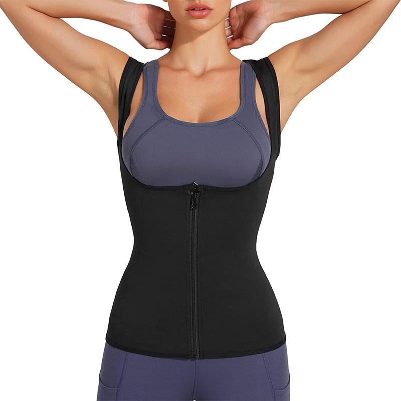 Women Sauna Shaper Vest Sweat Shapewear Tank Top Compression Vest Waist Trainer Corset Gym Fitness Workout Zipper Shirts