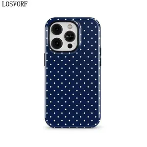 LOSVORF Navy Blue Polka Dot Phone Case for iPhone 16 15 14 13 12 Compatible with Samsung Galaxy S25