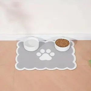 Waterproof Non-Slip Silicone Pet Feeding Mat, Cat Dog Food Pad with Paw Print Edges, Leak-Proof Easy Clean Quick Dry Indoor Use
