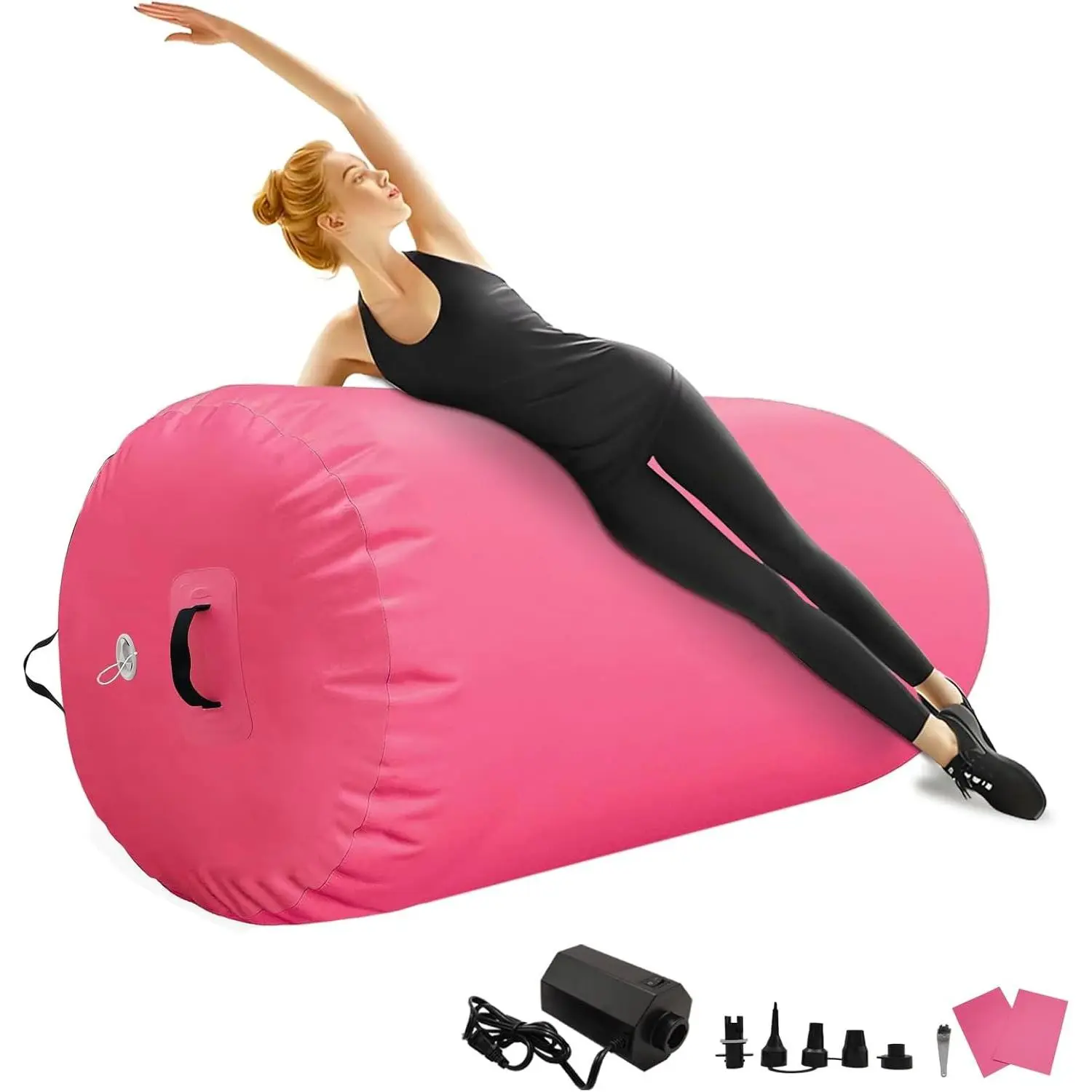 Gymnastics Barrel Inflatable Tumbling Roller Air Mat with Electric Pump for Backhandspring Training Yoga Cheerleading Home Use Gym