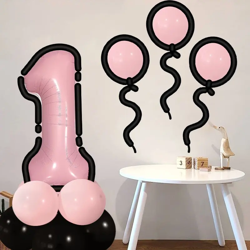 40-Inch Number Balloons 1-9 with Long Balloon Cartoon Border, Perfect for Birthday Party and Graduation Decorations, Balloon Party Supplies