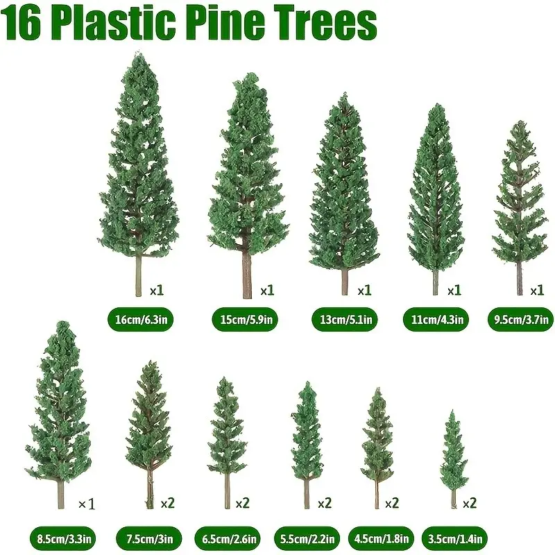16-27 Piece Model Pine Tree Set, Mixed Sizes Miniature Trees, DIY Craft Kit, Realistic Landscape Decor, Natural