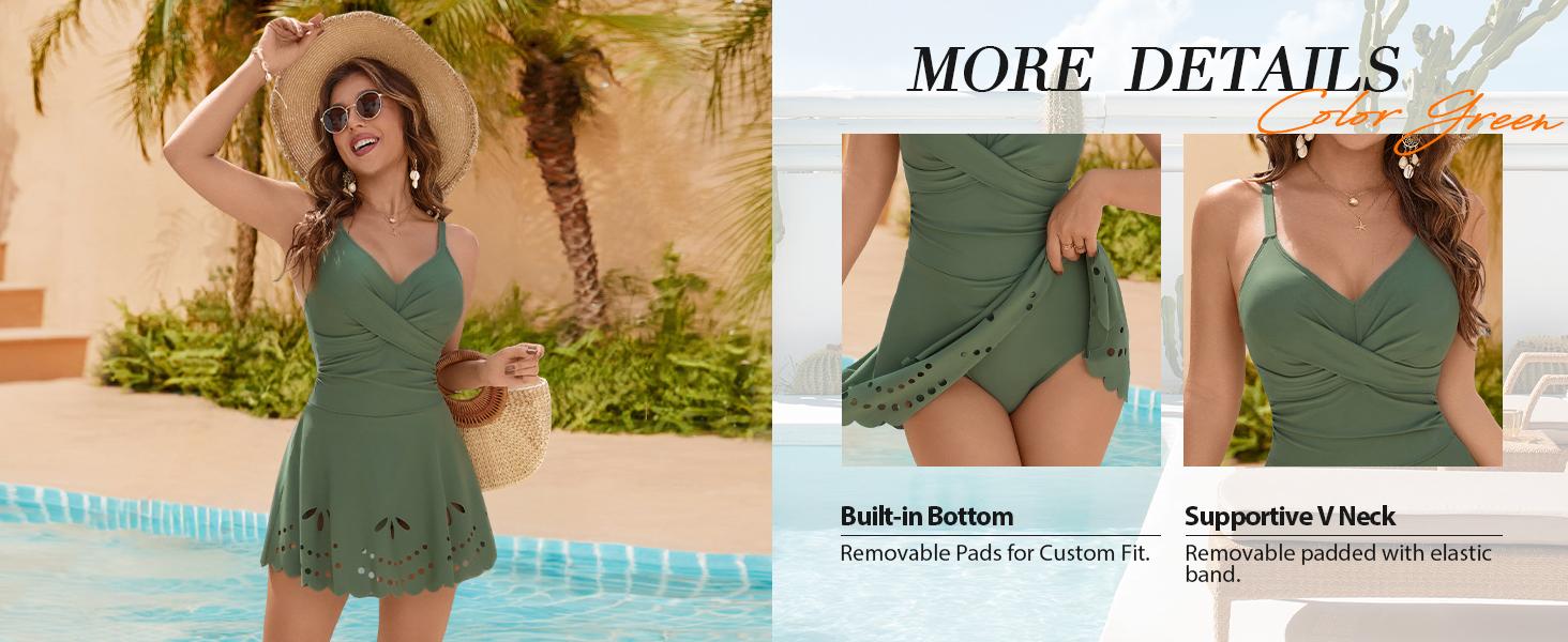 Jelly Womens One Piece Swimsuit Tummy Control with Cutout Skirt Bathing Suit Modest Twist Front Swim Dress