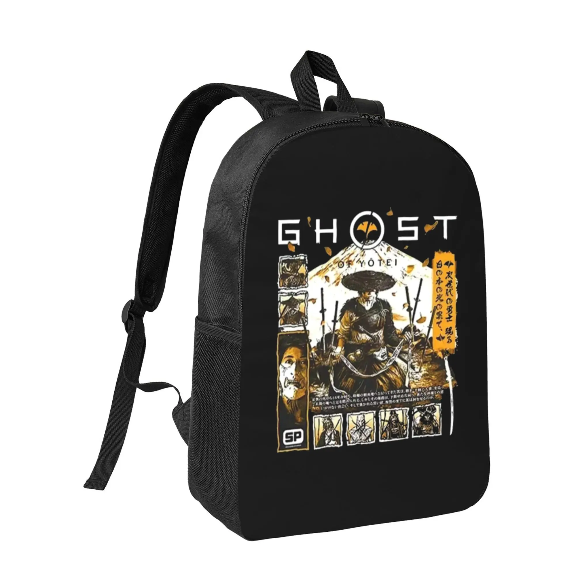Ghost of Yotei Samurai Adjustable 600D Oxford Backpack - Comfortable, Breathable, Durable Bookbag for Outdoor Travel, School; Japanese Warrior Vintage Game Style Cool Gift Shoulder Bag