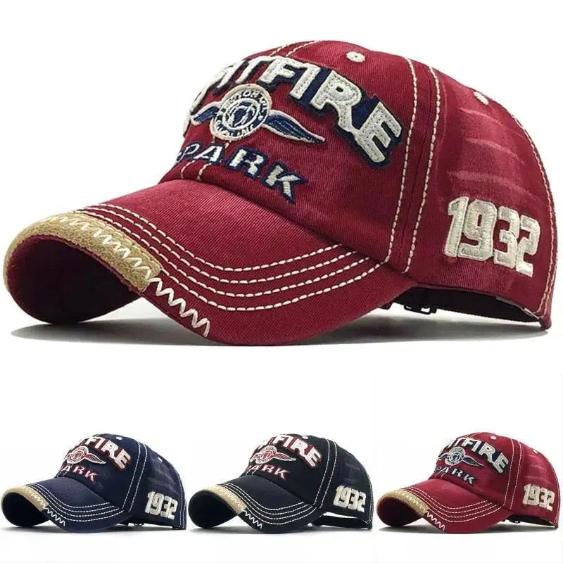 Vintage Washed Cotton Blend "SPITFIRE 1932" Embroidered Unisex Snapback Baseball Hat, Retro Distressed Cap with Adjustable Strap, All-Season Wear, Ideal for Hip-Hop Style, Women's Summer Accessory,summerwins