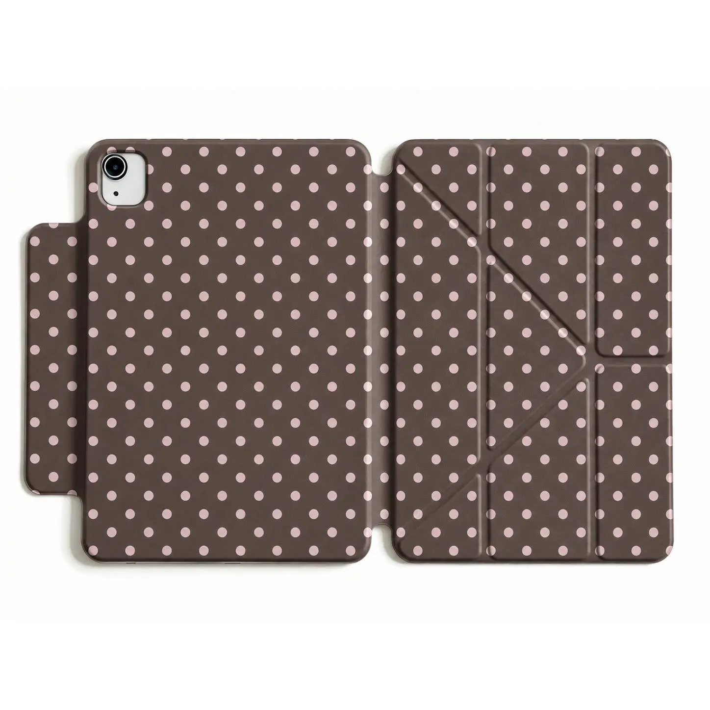 DarlingCase Brown Pink Polka Dot Magnetic Detachable 360° Rotatable iPad Case - Shockproof Protection Casing with Pencil Holder, Foldable Stand, Minimalist Tablet Accessories for iPad A16, Air, Pro 11/13, Mini 6/7, Ipad Accessories