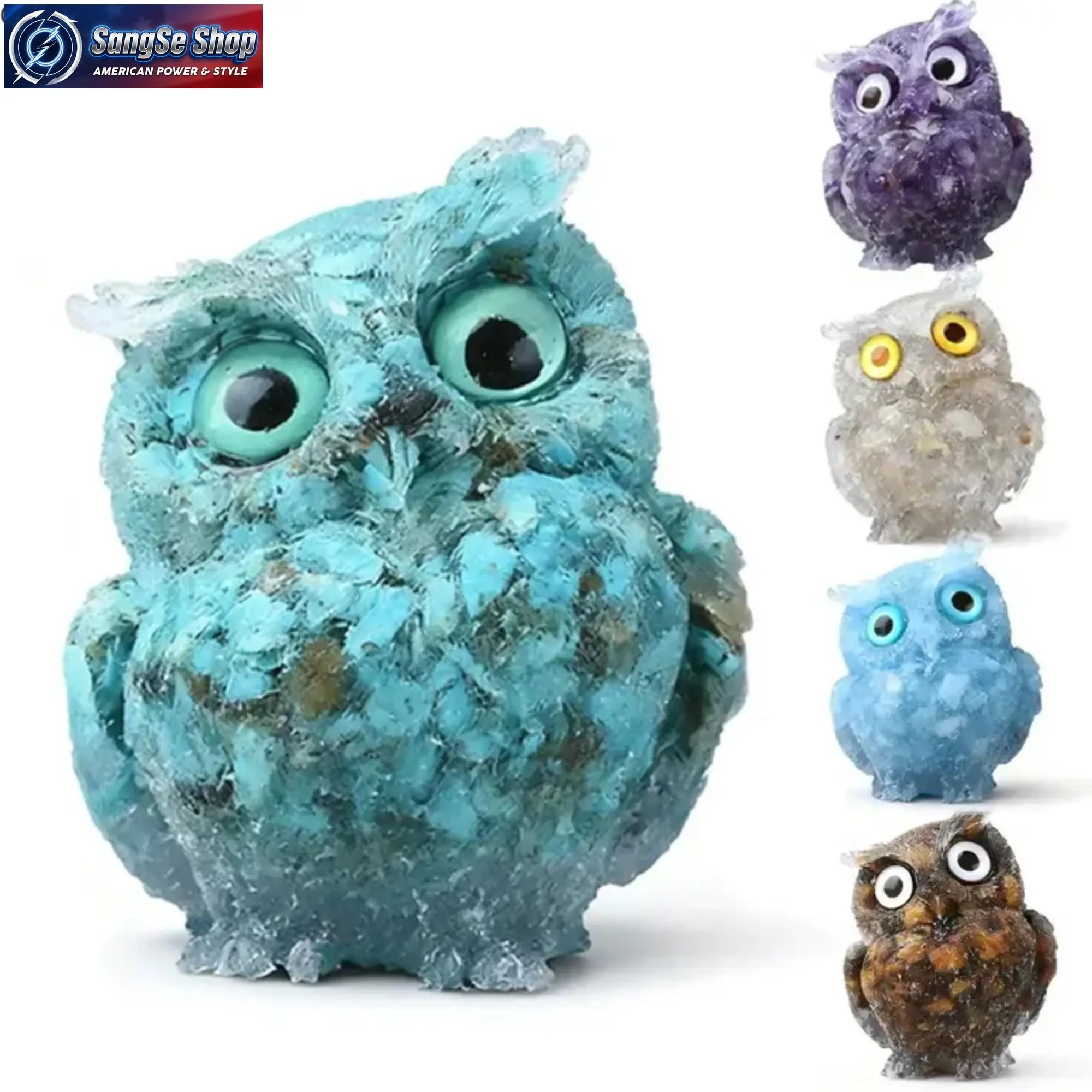2.5-Inch Turquoise Owl Natural Crystal Statue Charm, Cute Tumbled Stone Figurine, Spiritual Healing Meditation Decoration, Home Office Desktop Ornament, Unique Gift for Crystal Lovers, Resin, Turquoise-1Pc, Bedroom, Desk, Inspiration, Cute Owl