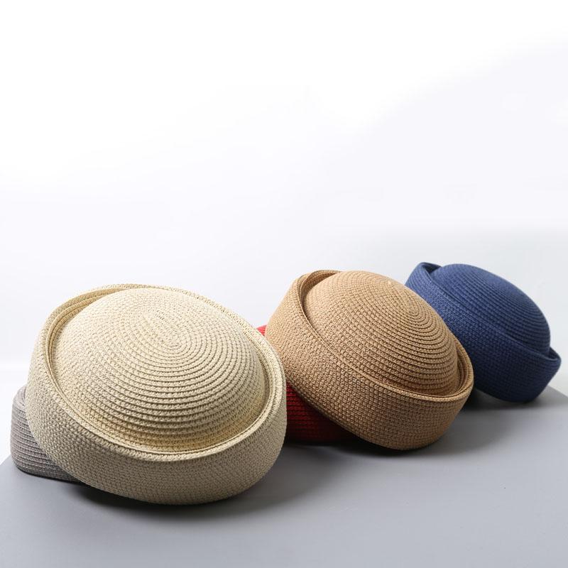 2026 New Summer Japanese Retro Artistic Painter Berets Pillbox Hat Woven Paper Straw Sun Hats Women Circle Concave Top Straw Hat