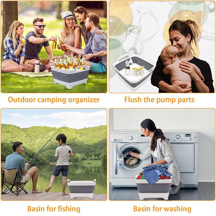 Collapsible Dish Basin with Drain Plug, 1-Count 9 L Space-Saving Multi-Purpose Collapsible Dishwashing Tub, Kitchen Storage Bucket for Indoor or Outdoor Use, Basin Container