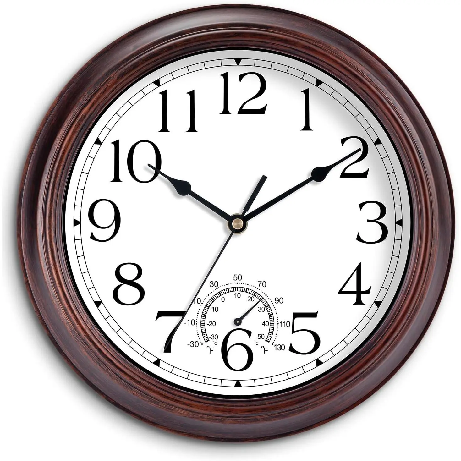 8.5" Vintage Silent Battery Operated Wall Clock with Thermometers, Waterproof Outdoor Clock for PatioGift
