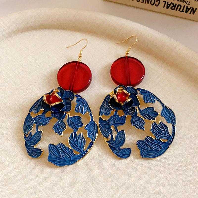 Silver Needle Resin Flower and Leaf Chinese Style Earrings, New Chinese Style Unique Design Ear Drops, Vintage Cheongsam New Style Jewelry for Women