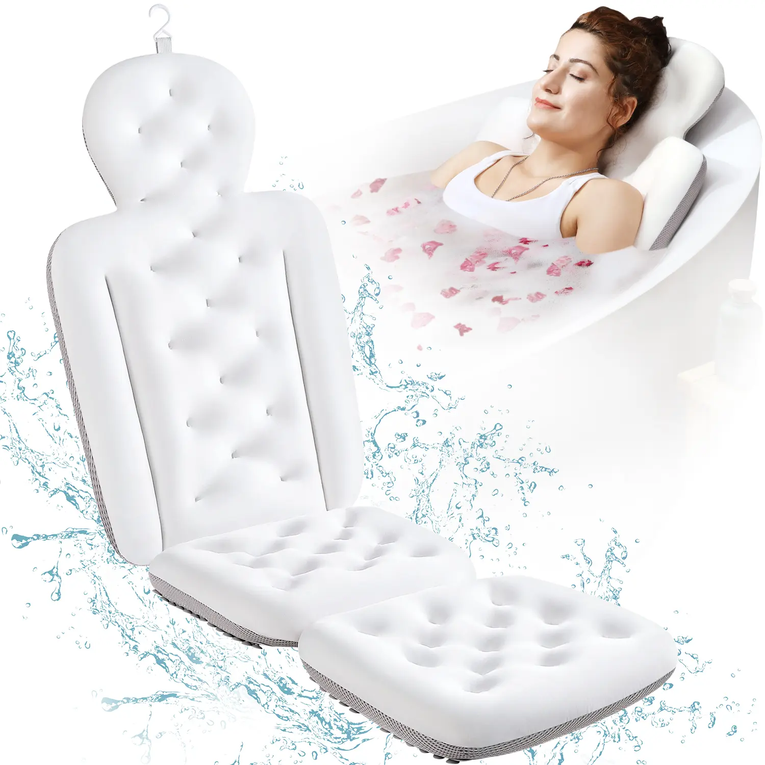Full Body Bath Pillow for Bathtub, Thick Bathtub Cushion, Luxury Tub Pillow for Bath for Headrest Neck and Back Support White