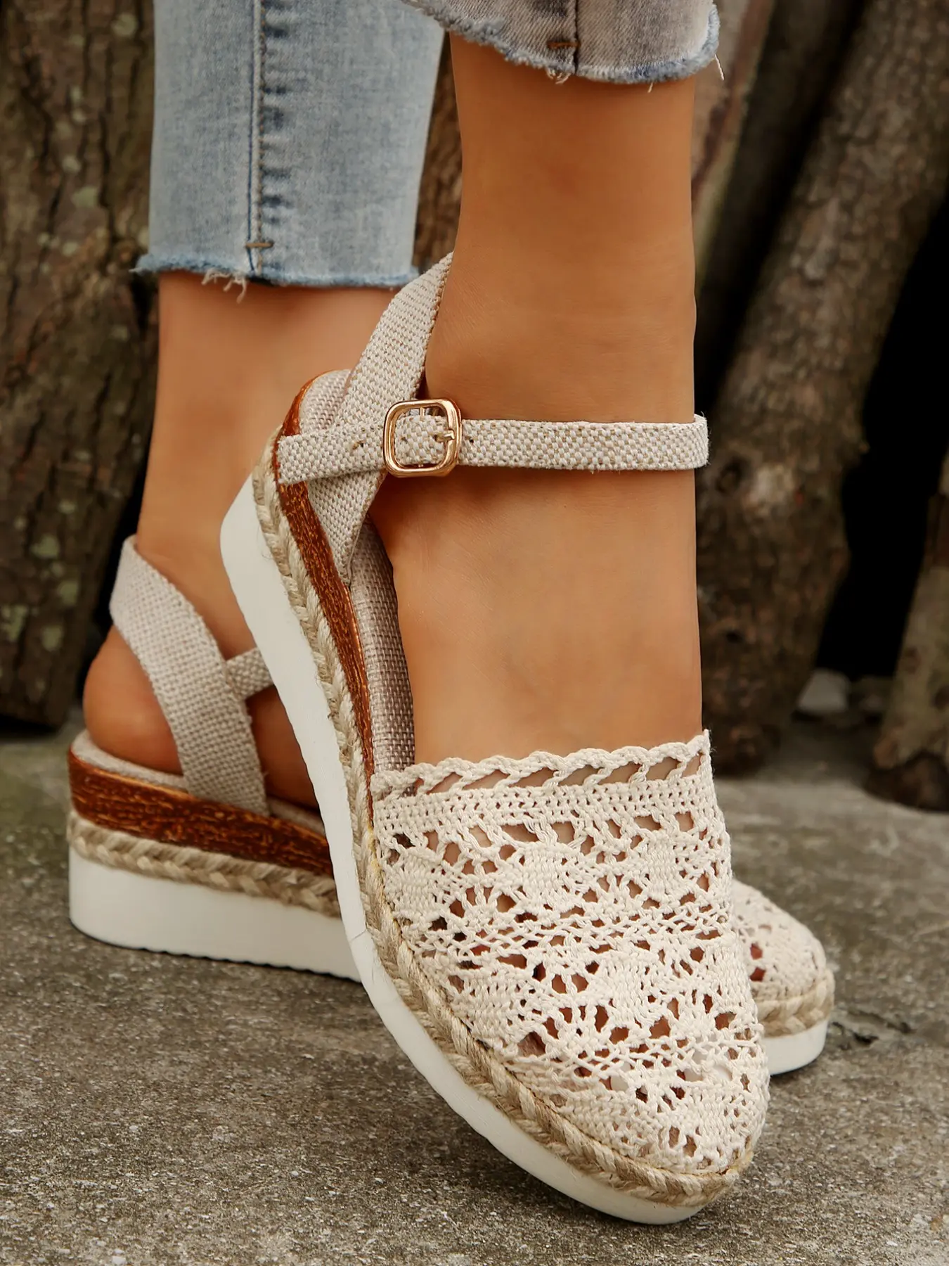 Elegant Thick Sole Beach Vacation Sandals, Linen Wedge Flip Flops for Women, Summer New One-Strap Versatile Breathable Straw Roman Shoes