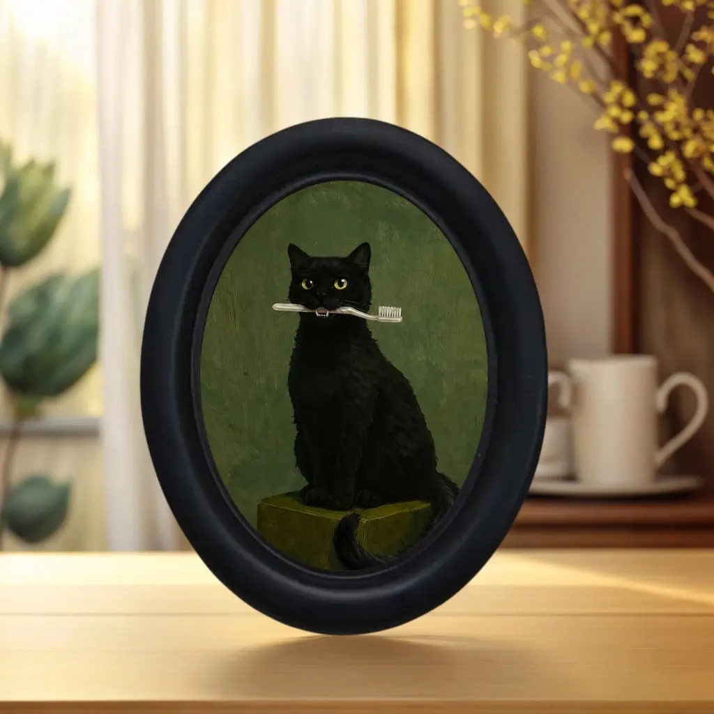 Funny Cat Wall Decor, Vintage Oval Frame, Graphic Prints, Fun Gift for Cat Lovers, Christmas, Halloween, Thanksgiving Present