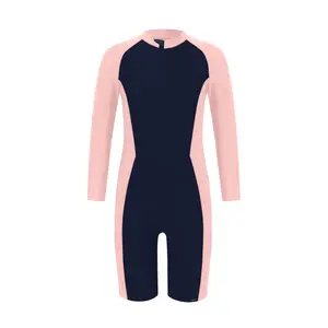 Girls' 1-Piece Long Sleeve Colorblock Rash Guard Swimsuit - UPF 50+ Sun Protection, Zip Front Surfing Bathing Suit for Kids GSB