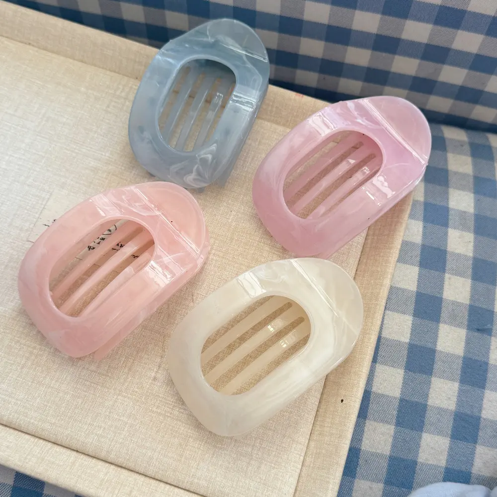 Unisex 4PCS Marble Gradient Acrylic Duckbill Hairpins - Hollow Oval, Non-Slip Acrylic Clips for Thick Hair Use, Barrettes Hair Clips, Decorative Hair Clips