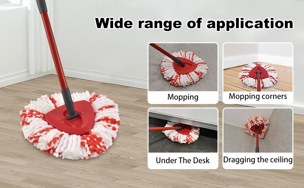 Mop Replacements Heads &Handle and Base Combo Set Compatible with Ocedar EasyWring Spin Mop Refills , 2 Microfiber Head Replace, 4-Section Iron Stick 30-58in and 1 Base