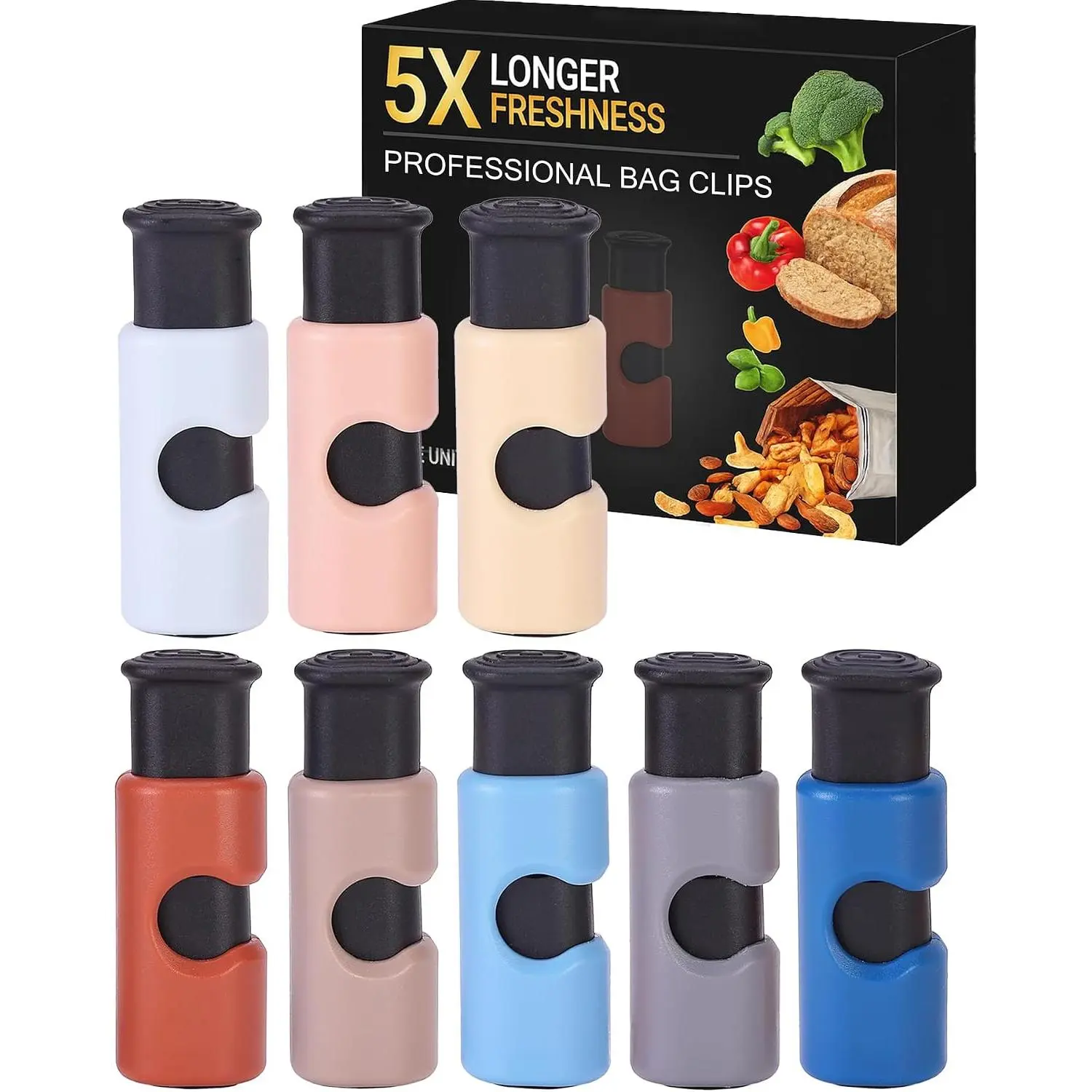 - Squeeze and Lock Bread Bag Clips, 2.4 Inch, 8 Pack | Multicolor Squeeze Lock Clips,  Bag Closures for Bread, Snacks, Coffee,  Storage, Fits Thick and Thin Bags