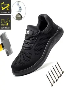 Steel Toe Shoes for Men Work Shoes Lightweight Breathable Safety Sneakers Shoes Comfortable Puncture Proof Anti-smash Slip on Indestructible Work Shoes Work Hiking Sneakers, Mesh Work Shoes Construction Footwear