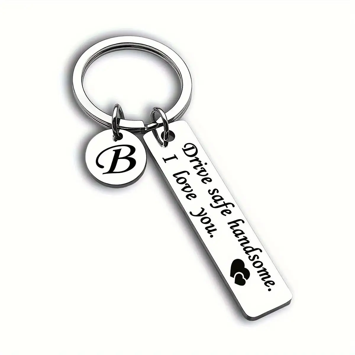 Customized Stainless Steel Keychain with Engravings, Personalized Letter Initial - Romantic Accessories for Him, Sentimental "Drive Safe Handsome" Gift, Long Driving Safety, Sentimental Value