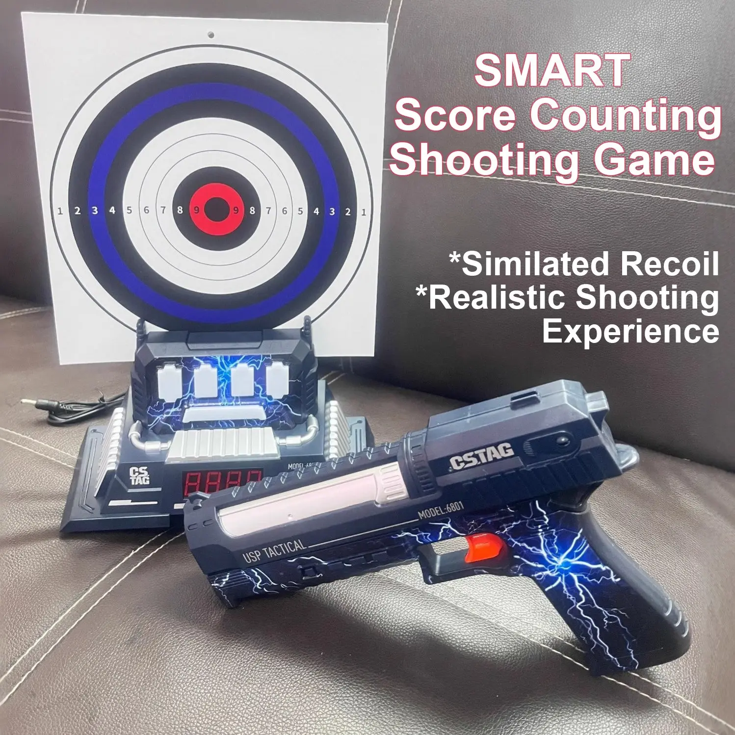 Smart Scoring Shooting Game, Electronic Target Simulator, Model Gun Toy Set, Handgun for Boys, Adult Gift, Battery Powered