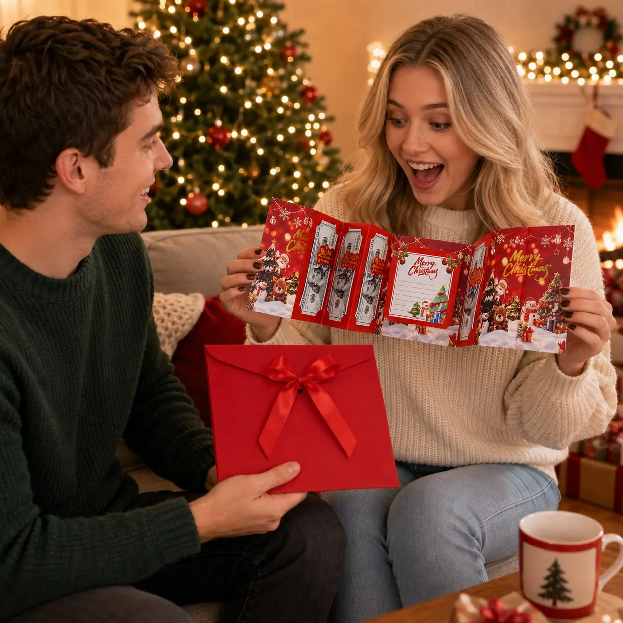 2PCS Christmas Cash Gift Envelopes, Creative Foldable Money Holders with Blank Greeting Cards, Fun Holiday Money Gifts for Family, Friends & Christmas Surprises，Christmas gift