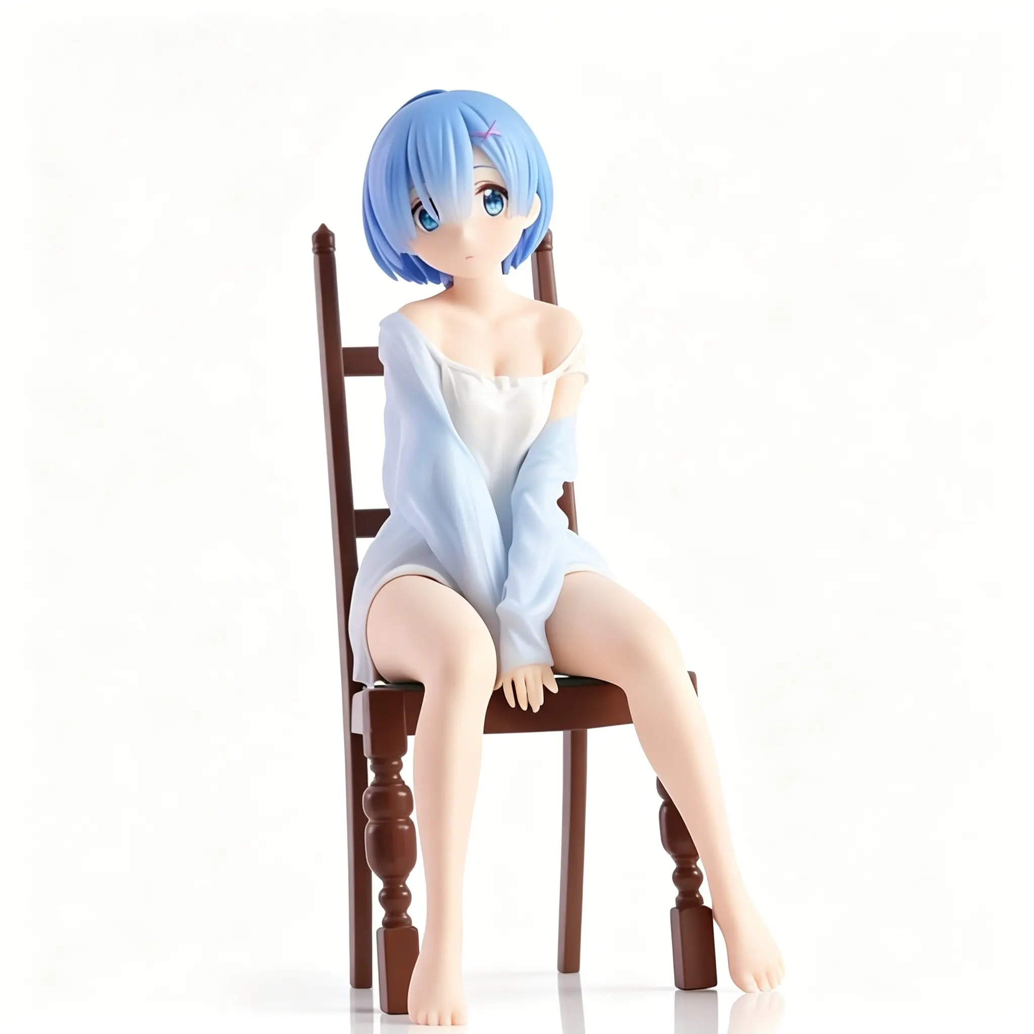 Re: From Zero Leisure Time Chair Rem Figure, Classic Lazy Pose, Semi-Transparent Light Blue Top, 17cm PVC Collectible Figurine