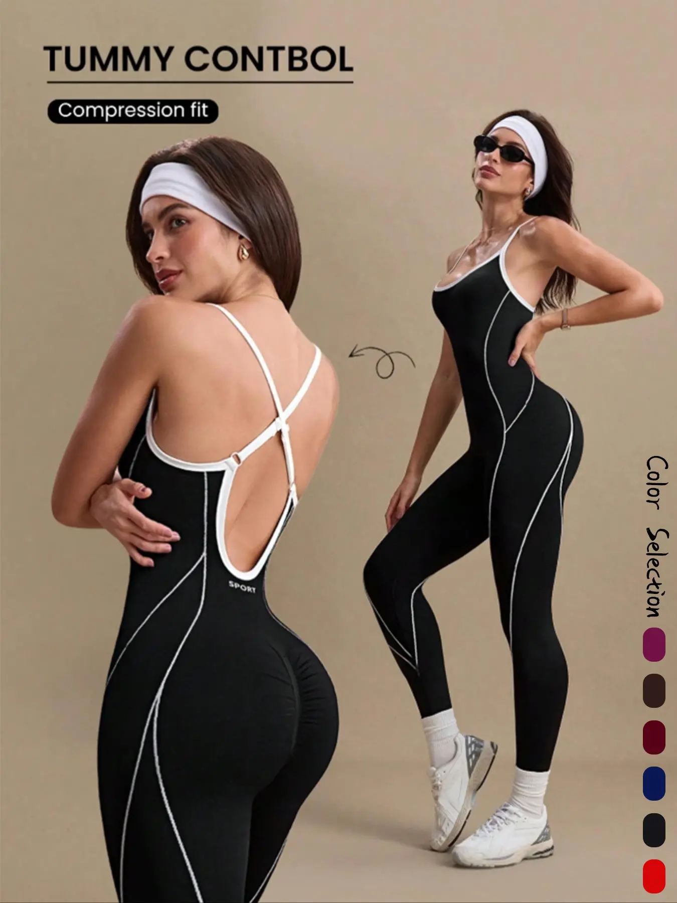 Women's Yoga Jumpsuit, Backless Sports Jumpsuit, Sporty Outdoor One-Piece, Seamless Knitted Cut-Out Design, Above-the-Ankle Length, All Seasons, Tight Fitting Jumpsuit