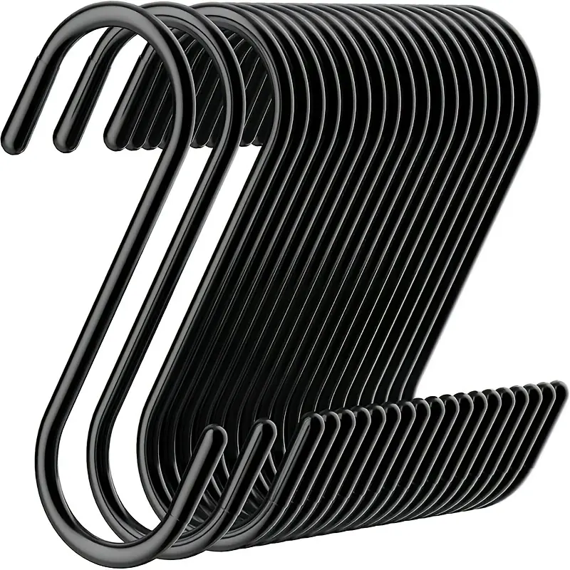 10 Pack Black S Hooks, Sturdy No-Drill Wall Utility Hanging Hooks for Kitchen Utensils, Plants, Closet Storage