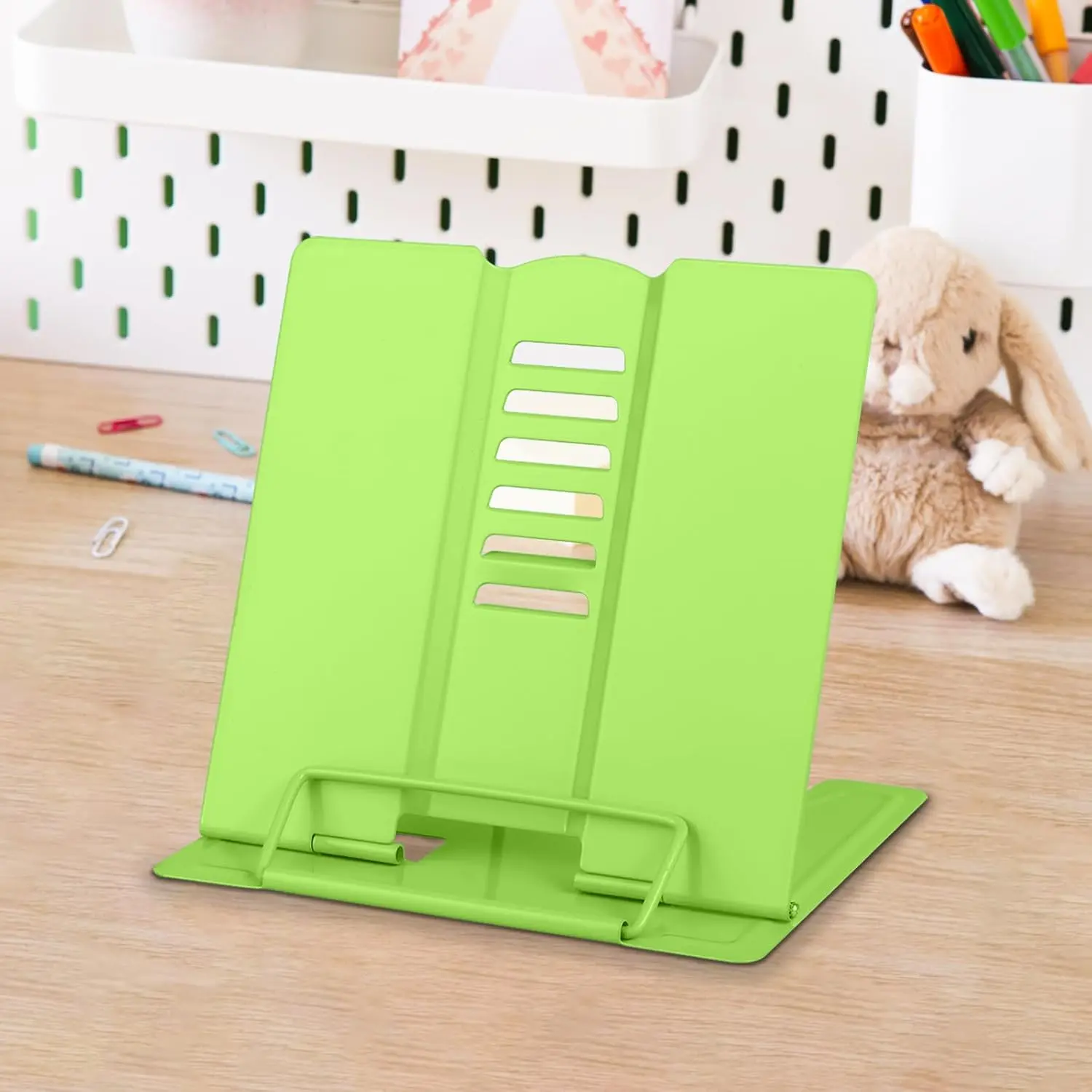 Small Book Stand Book Holder Metal Desk Stand for Reading Hands Free, Adjustable Cookbook Documents Holder, Portable for  Books, Textbook, Recipe, Tablet, Ipad,  Gifts (Green)
