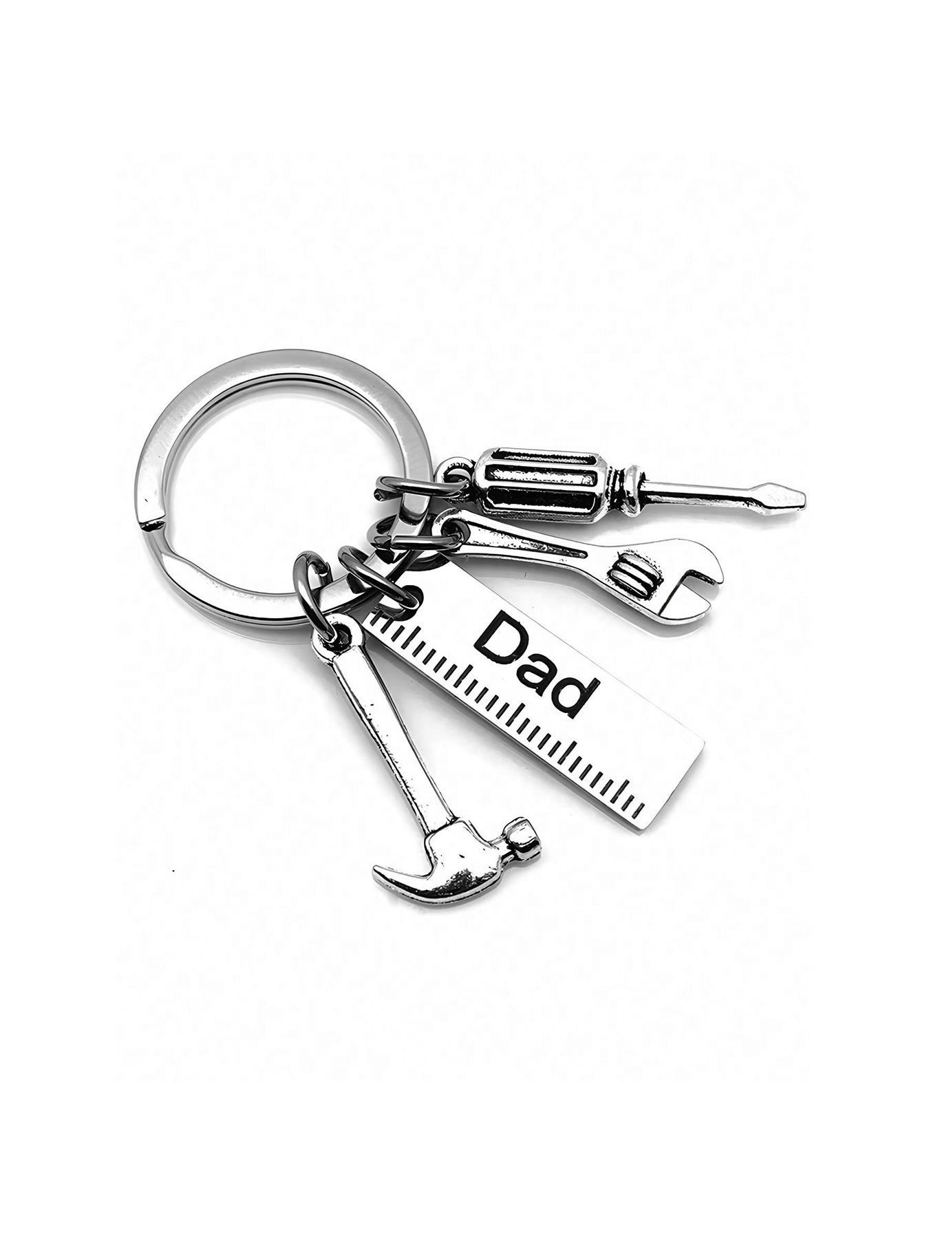 Men's Fashion Creative Letter Pattern Craftsmanship Keychain, Trendy Durable Stainless Steel Keychain Pendant, Hammer Wrench Screwdriver Shape Design Keychain, Gift